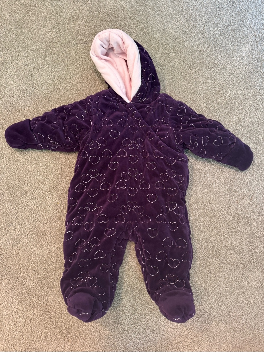 First Impressions Baby Girls 6-9mo Hooded Bunting Snowsuit Purple EUC